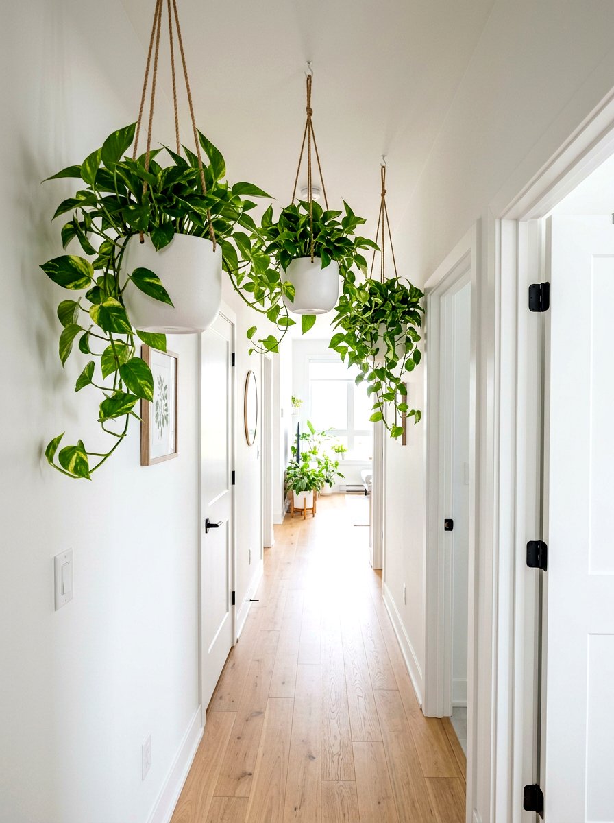 Hanging plants in hallway - 30 narrow rental hallway ideas
