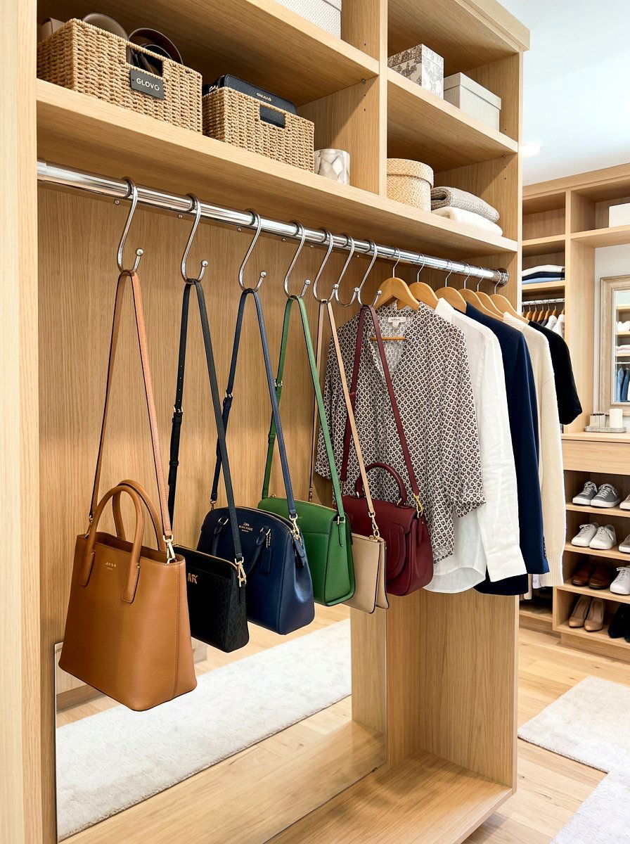 Hanging purse organizer rod - 30 purse display closet ideas