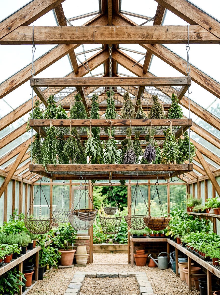 Hanging rack - 30 greenhouse storage ideas