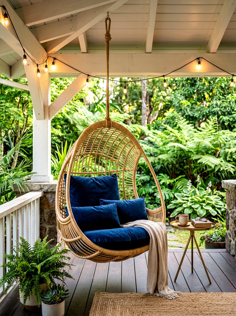 Hanging rattan chair porch - 30 rattan porch lounge ideas