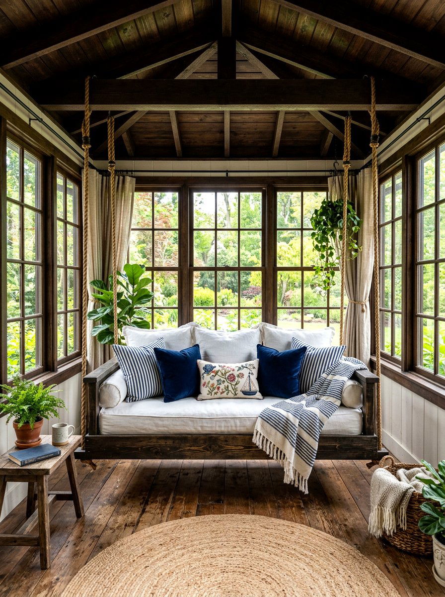 Hanging sunroom daybed - 30 sunroom furniture ideas