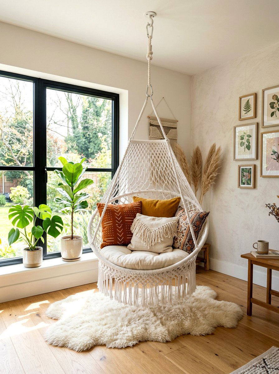 Hanging swing chair - 30 screen free living room ideas
