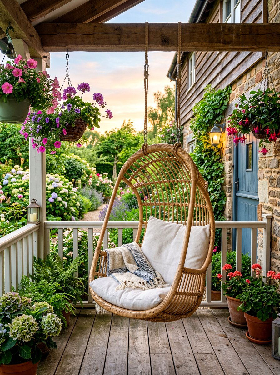 Hanging swing - 30 cozy evening porch ideas