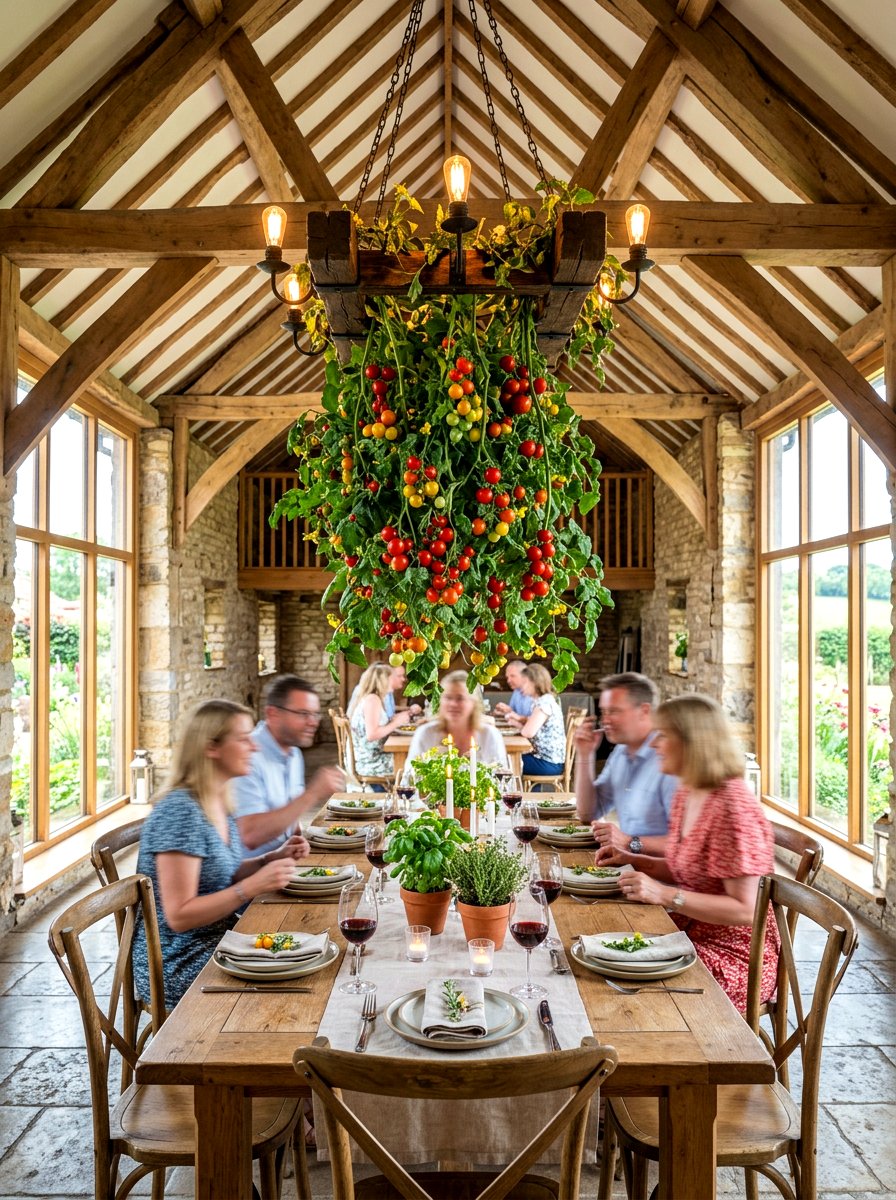 Hanging tomato vine centerpiece - 30 tomato tablescape ideas