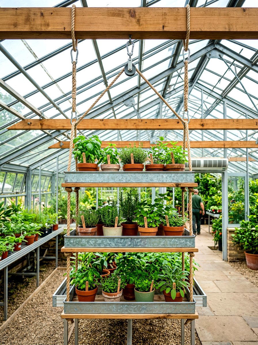 Hanging tray - 30 greenhouse storage ideas