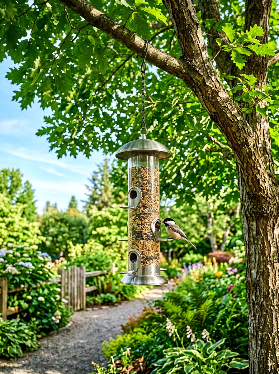 Hanging tube bird feeder - 30 bird feeder garden ideas