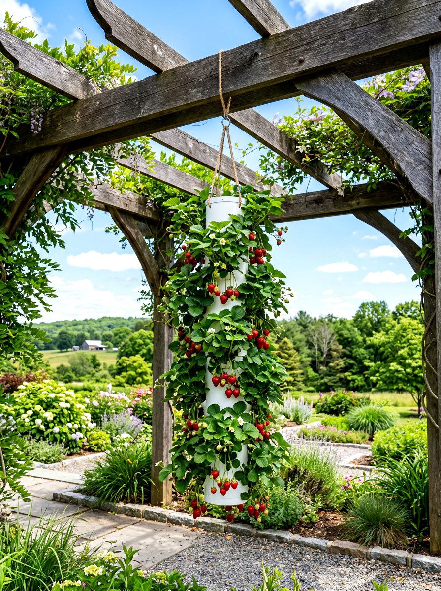 Hanging tube strawberry planter - 30 strawberry planter ideas