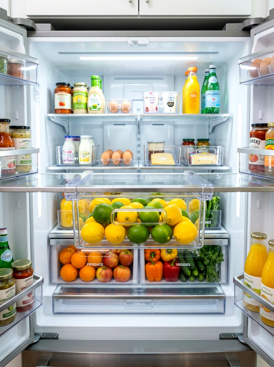 Hanging under shelf drawer - 30 aesthetic fridge organization ideas