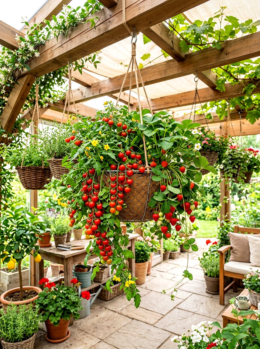 Hanging vegetable basket - 30 patio vegetable garden ideas