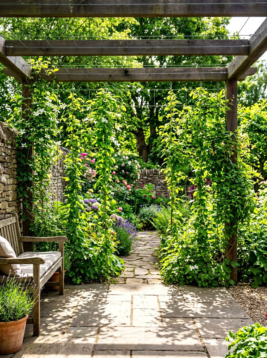 Hanging vine curtains - 30 pergola curtain ideas