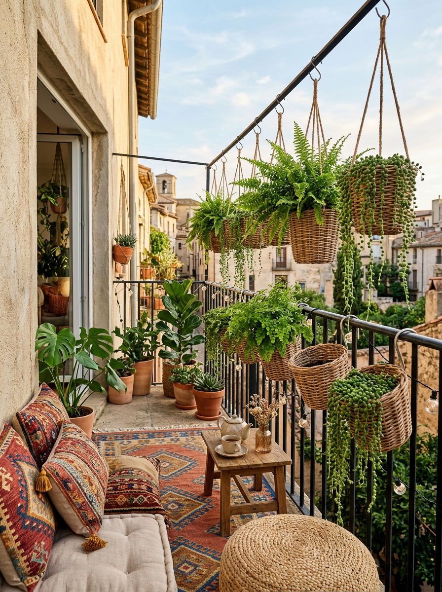 Hanging wicker planter for balcony - 30 railing planter ideas