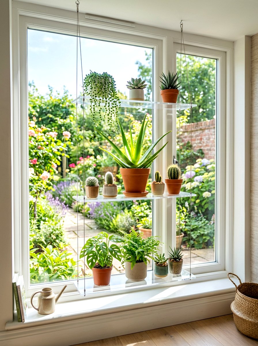 Hanging window plant shelf - 30 bathroom plant shelf ideas