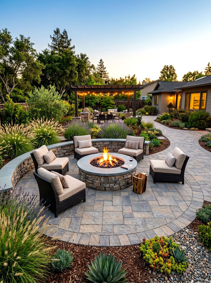 Hardscape Fire Pit Area - 30 low maintenance landscaping ideas
