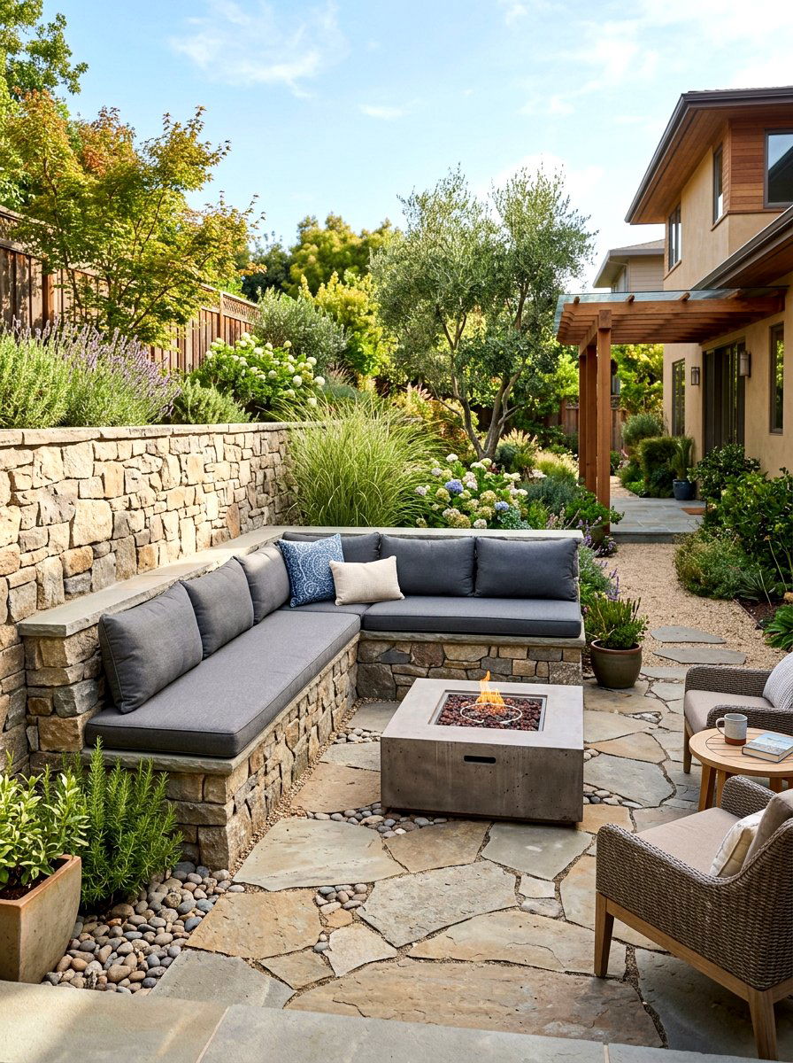 Hardscape Seating - 30 low maintenance patio garden ideas