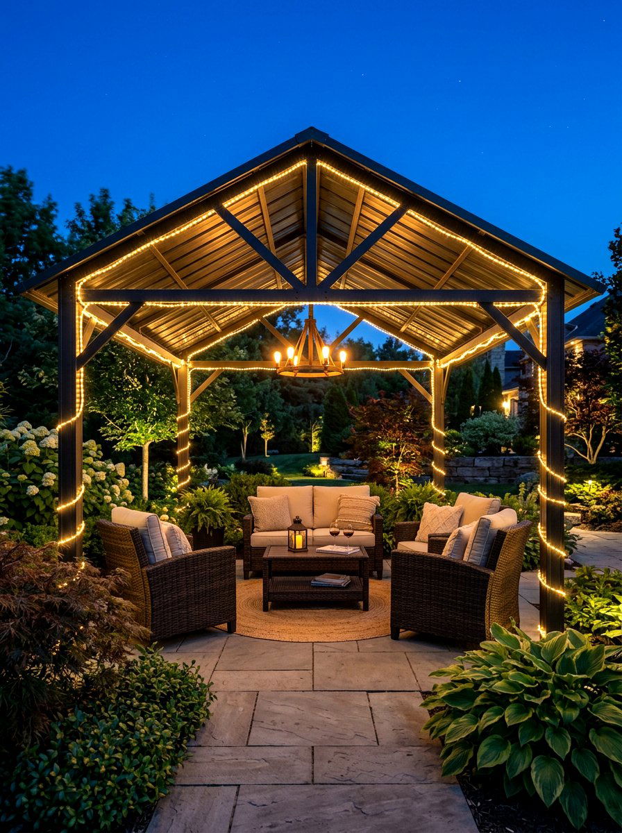 Hardtop gazebo with lights - 30 patio gazebo ideas