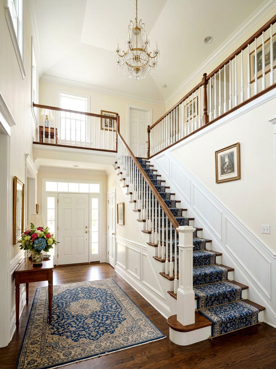 Hardwood Stairs with Runner - 30 two story foyer ideas
