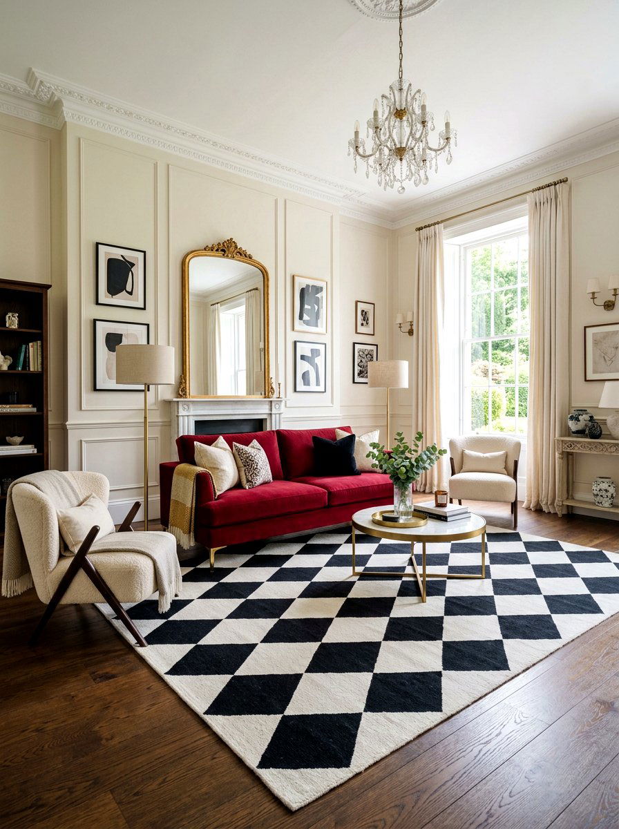 Harlequin Pattern Living Room - 30 circus inspired living room ideas