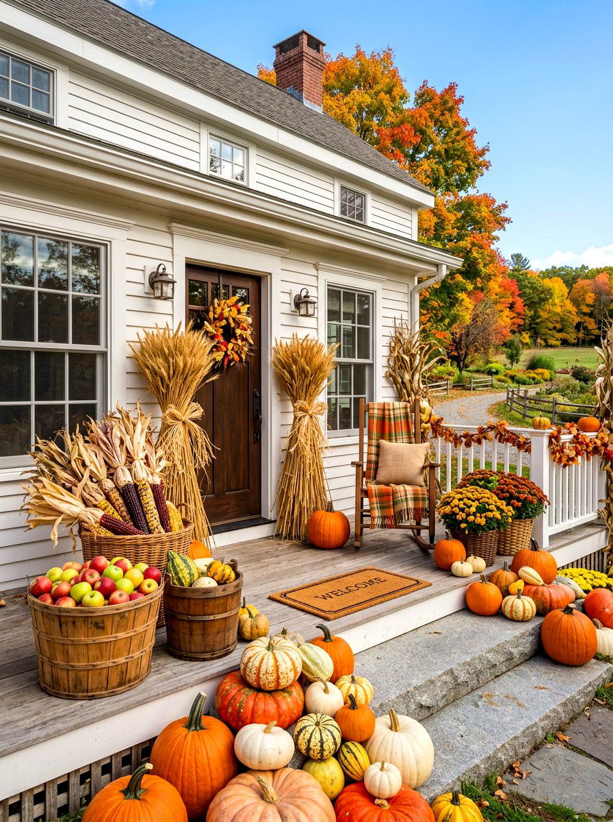 Harvest Theme Front Porch - 30 fall front porch ideas