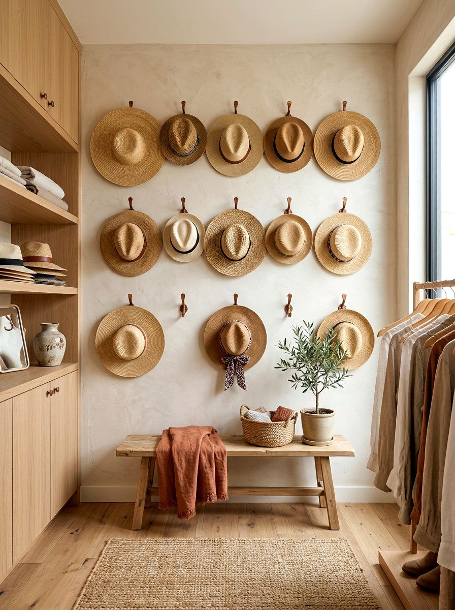 Hat wall display - 30 aesthetic closet organization ideas