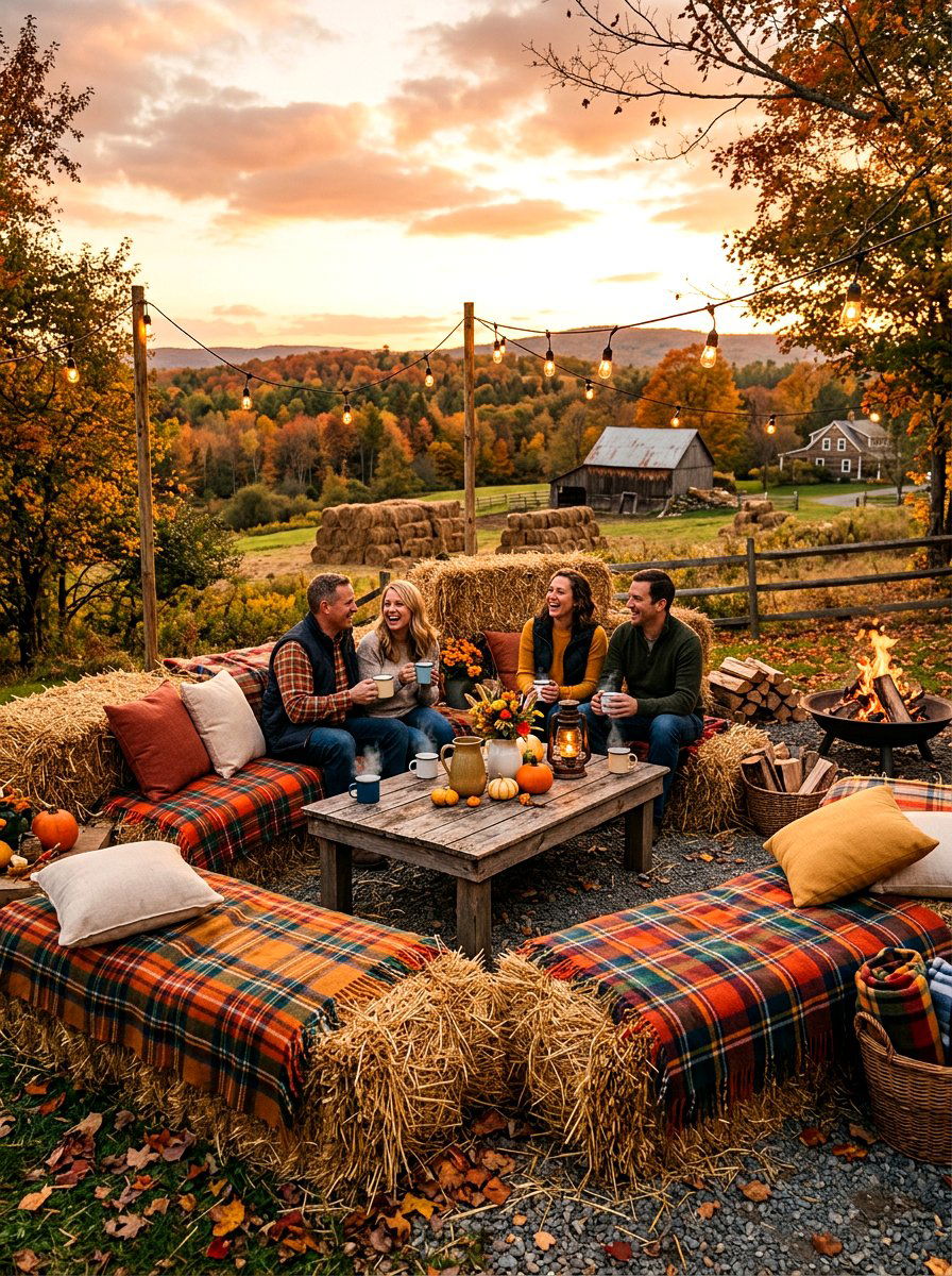 Hay bale seating area - 30 rustic garden ideas