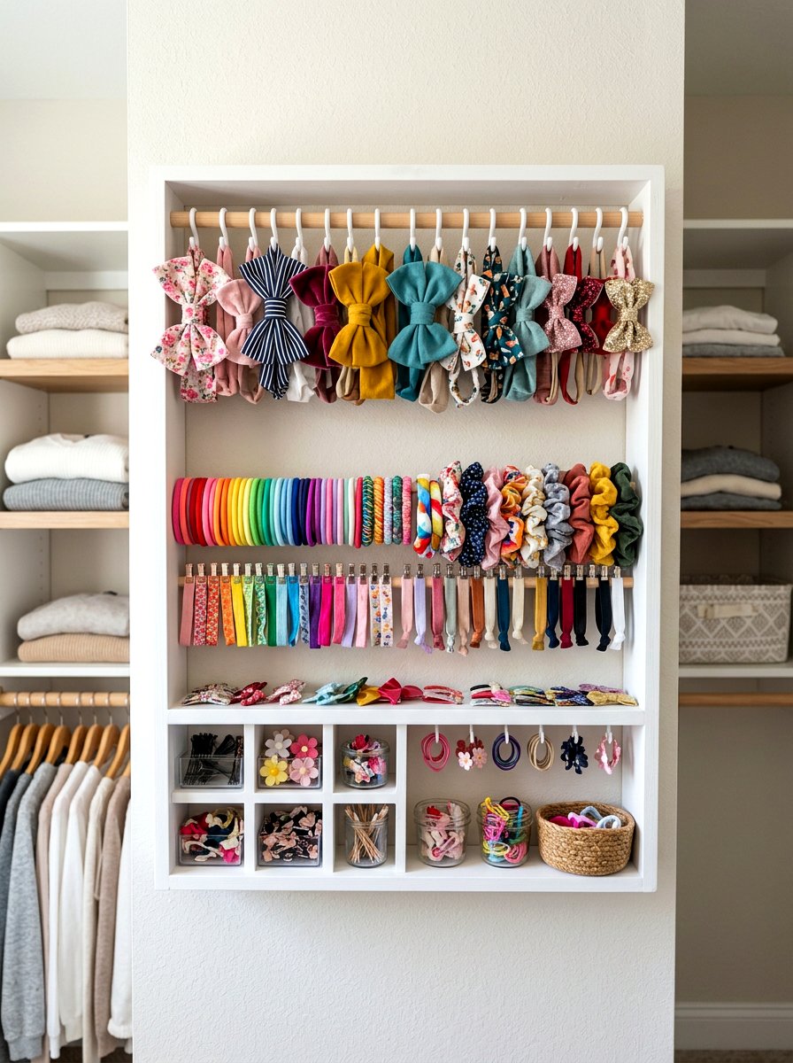 Headband Accessory Rack - 30 nursery closet organization ideas