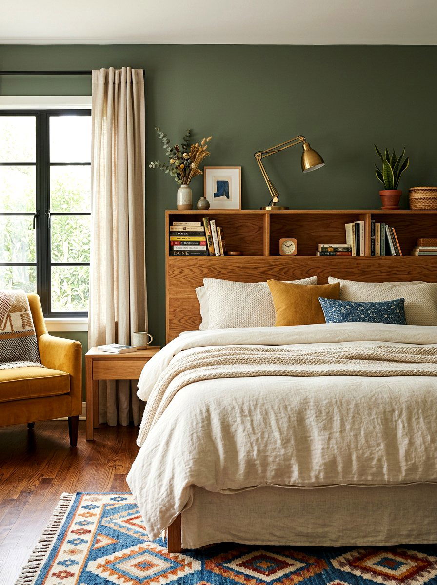 Headboard With Shelves - 30 bedroom storage ideas