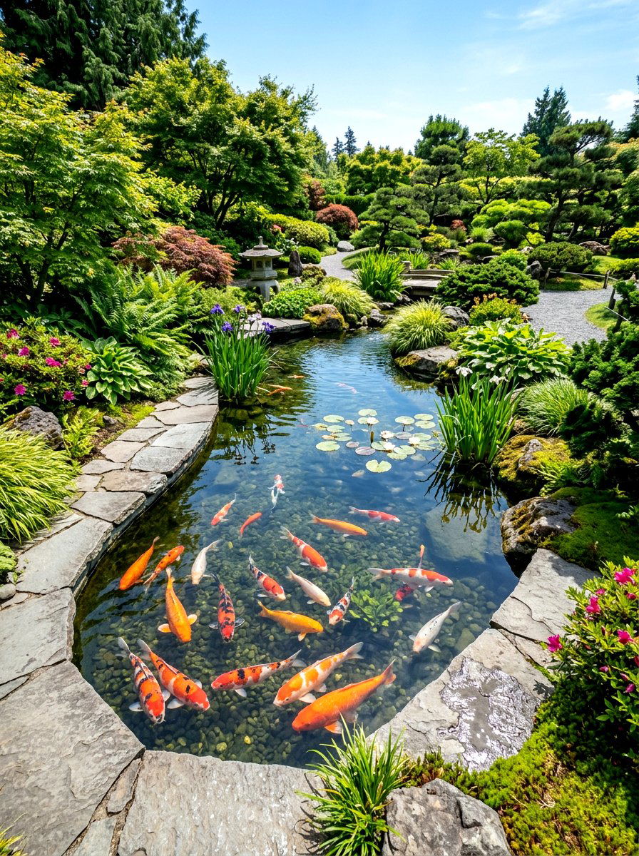 Healthy koi pond - 30 pond landscaping ideas