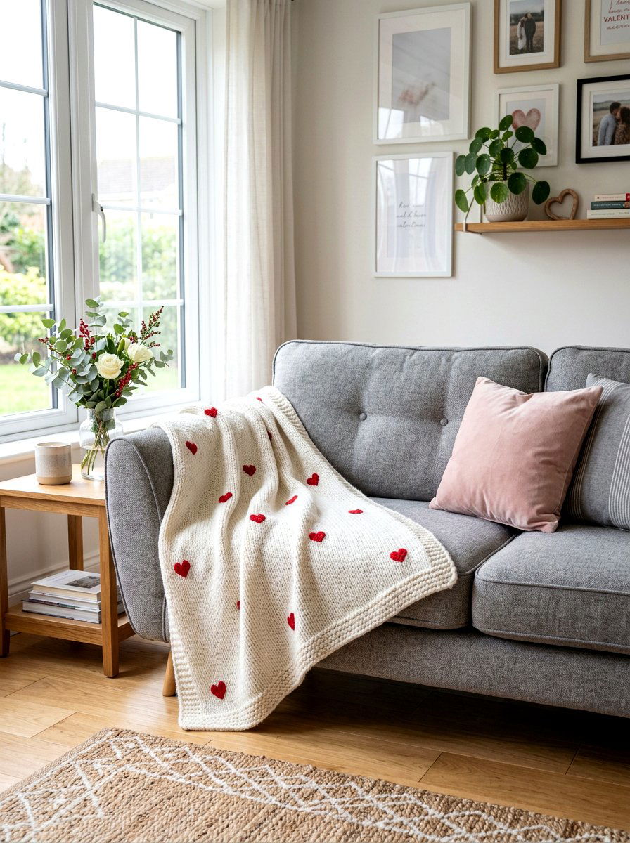 Heart Patterned Throw Blanket For Couch - 30 Valentine home decor ideas