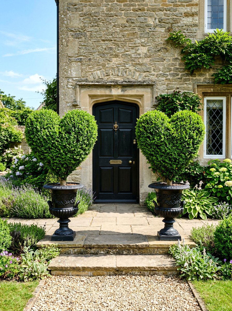 Heart Shape Topiary - 30 front porch Valentine decor ideas