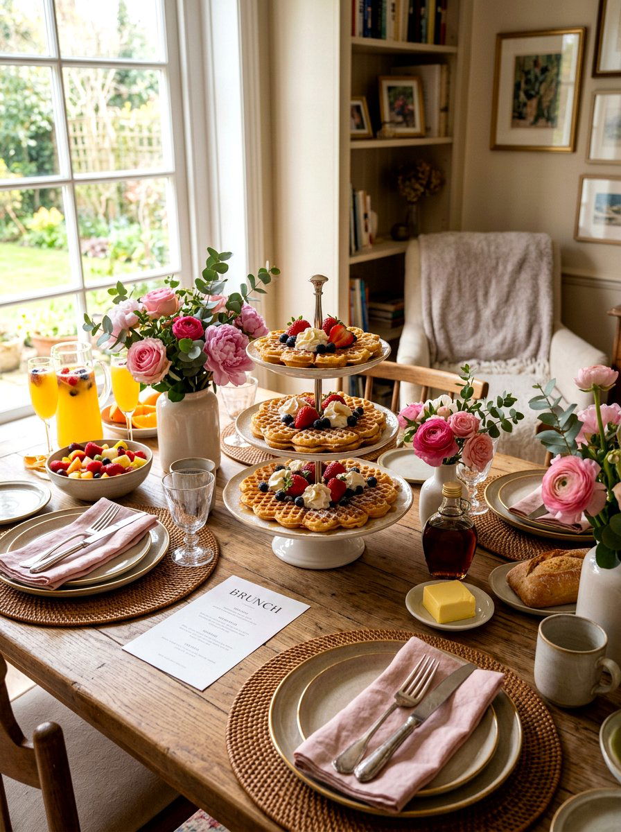 Heart Shaped Waffle Brunch Table - 30 Galentine table decor ideas