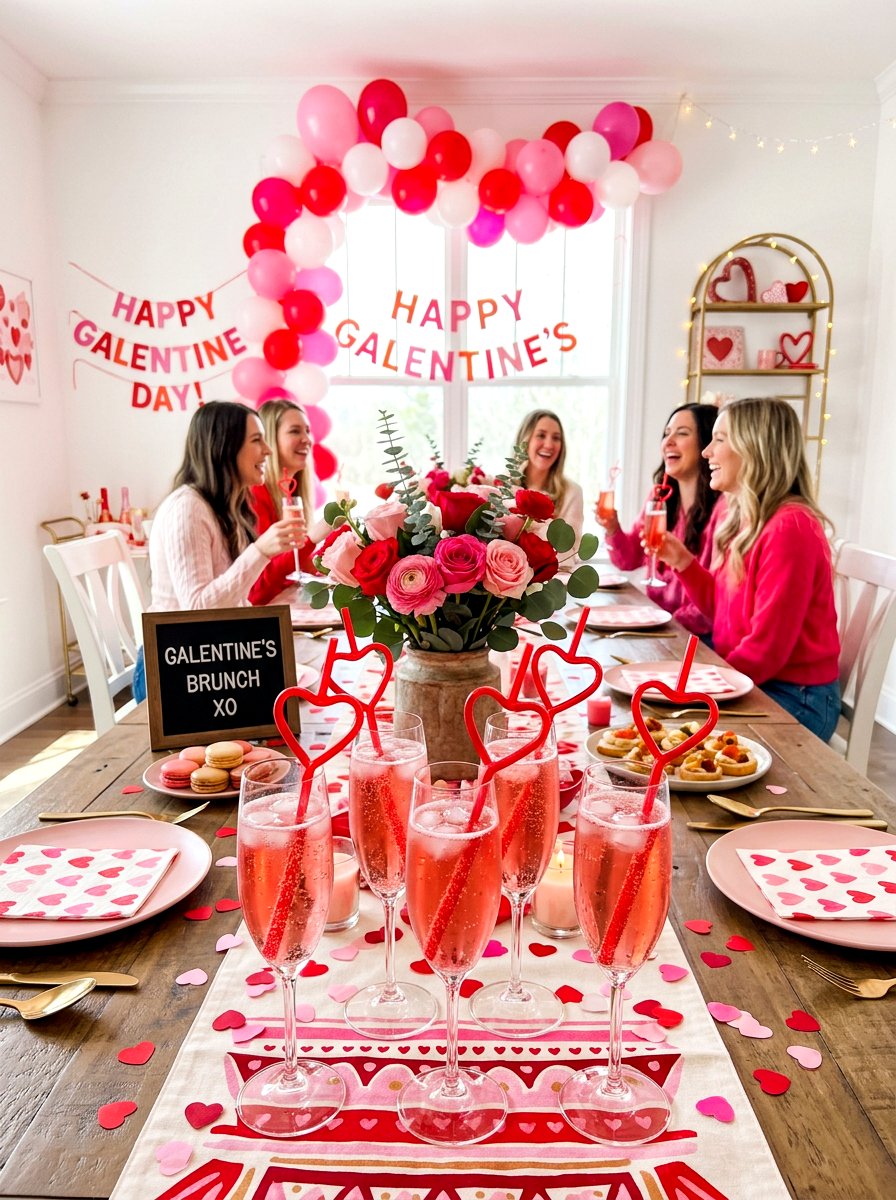 Heart Straws In Pink Drinks - 30 Galentine table decor ideas