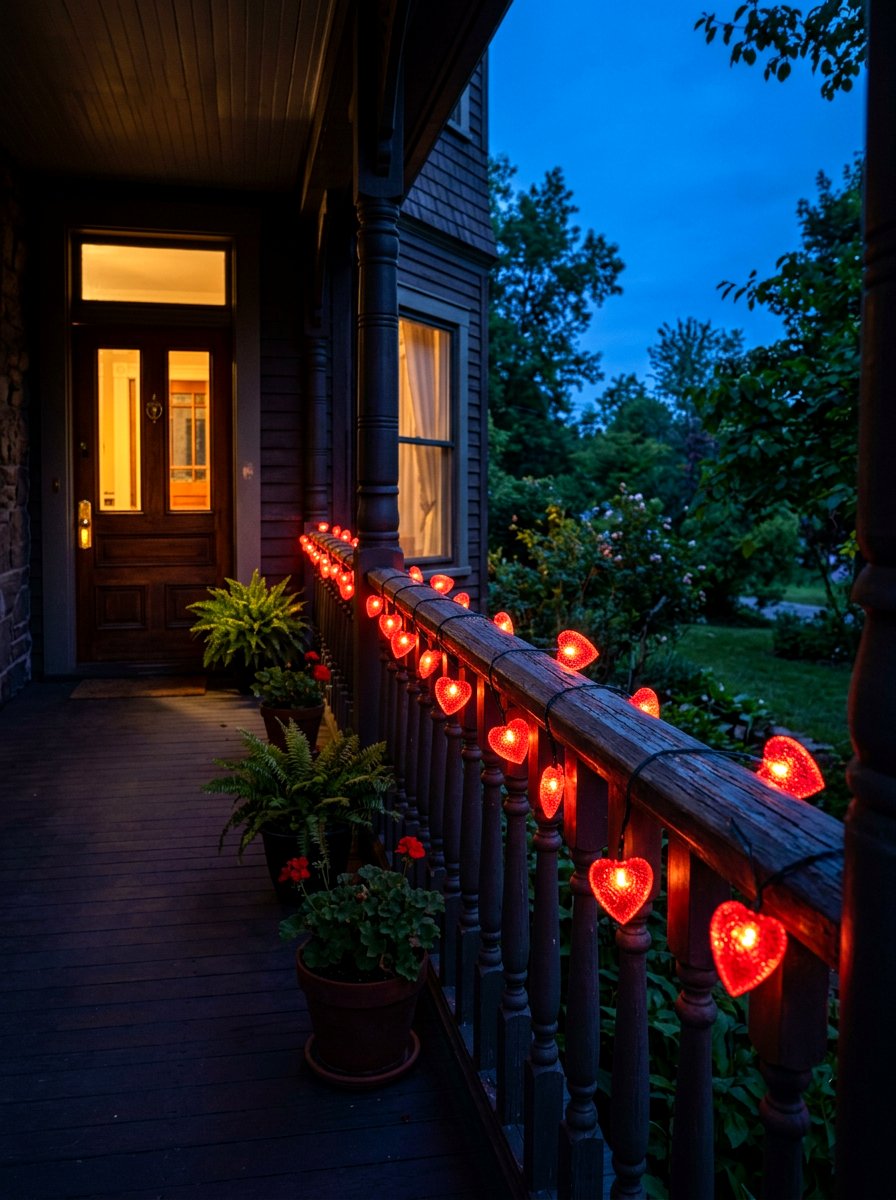 Heart String Lights - 30 front porch Valentine decor ideas