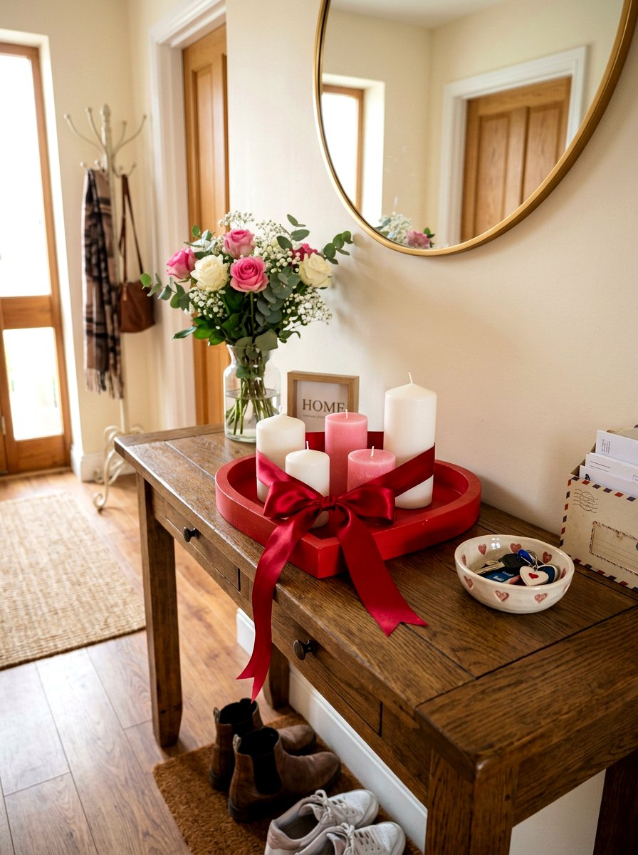 Heart Tray Valentine Candle With Ribbon Bow - 30 bow and candle Valentine ideas