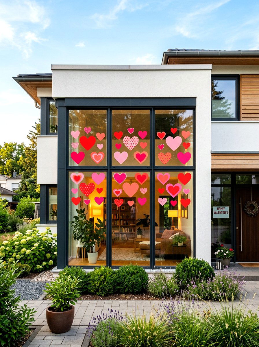 Heart Window Cling - 30 front porch Valentine decor ideas