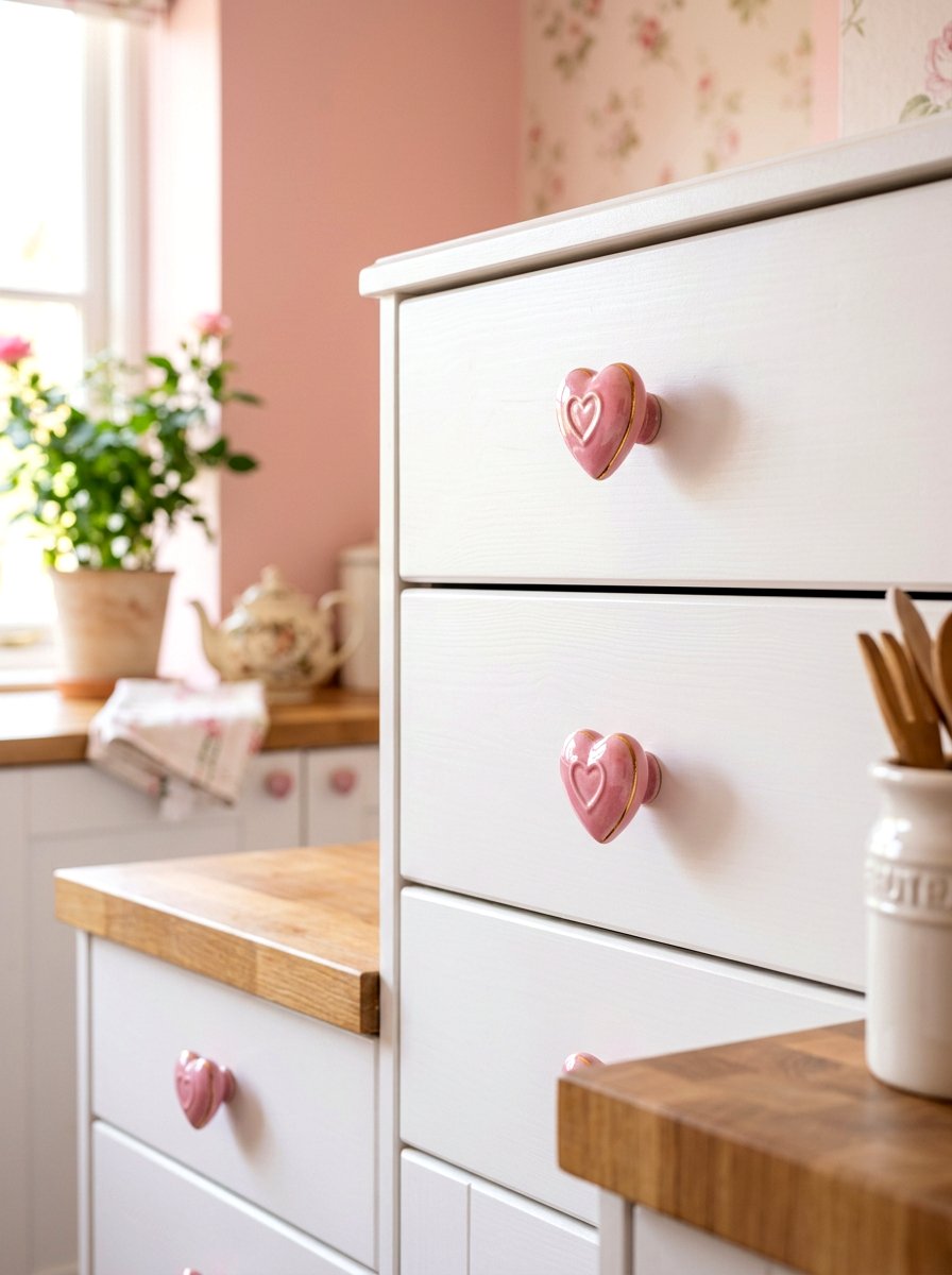 Heart cabinet knobs - 30 coquette kitchen ideas