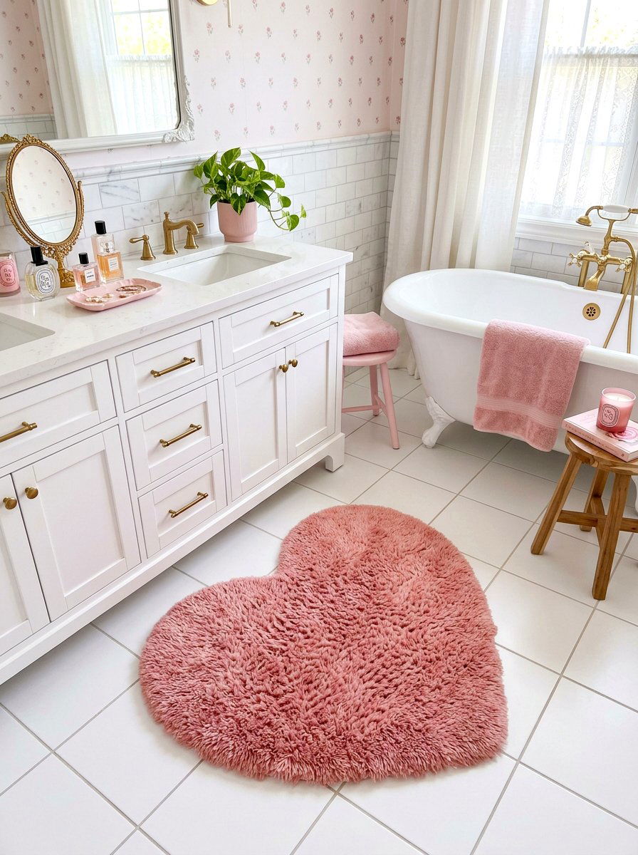 Heart shaped bathroom rug - 30 coquette bathroom ideas