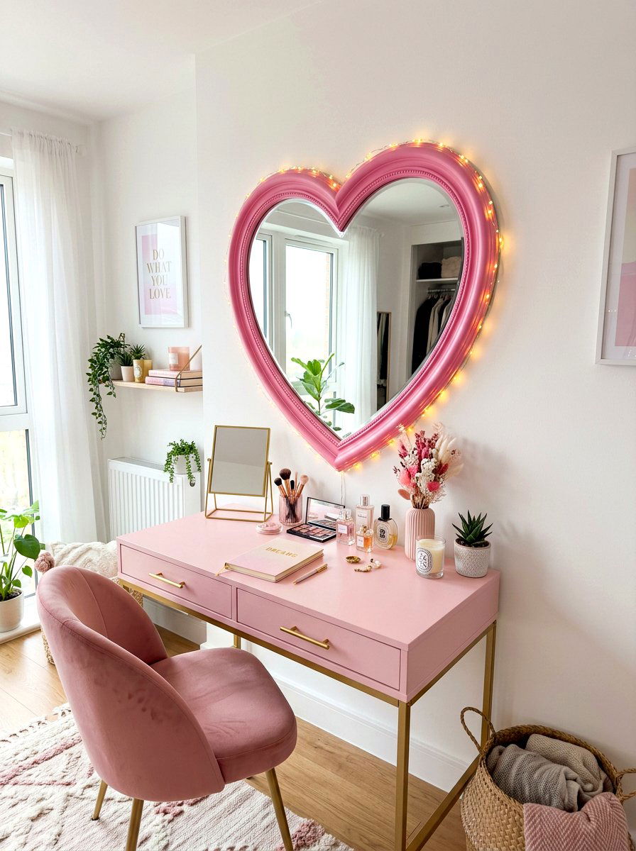 Heart shaped mirror - 30 coquette vanity ideas