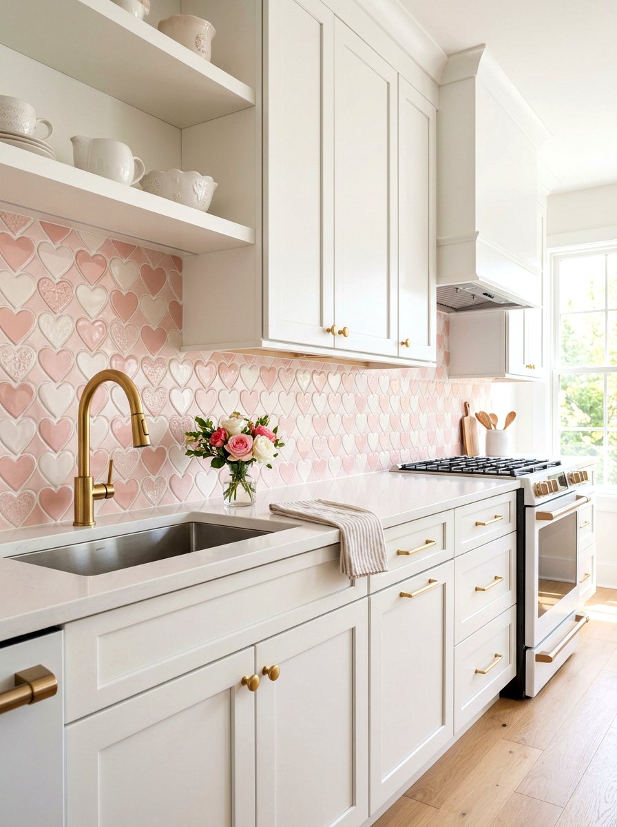 Heart shaped tiles - 30 coquette kitchen ideas