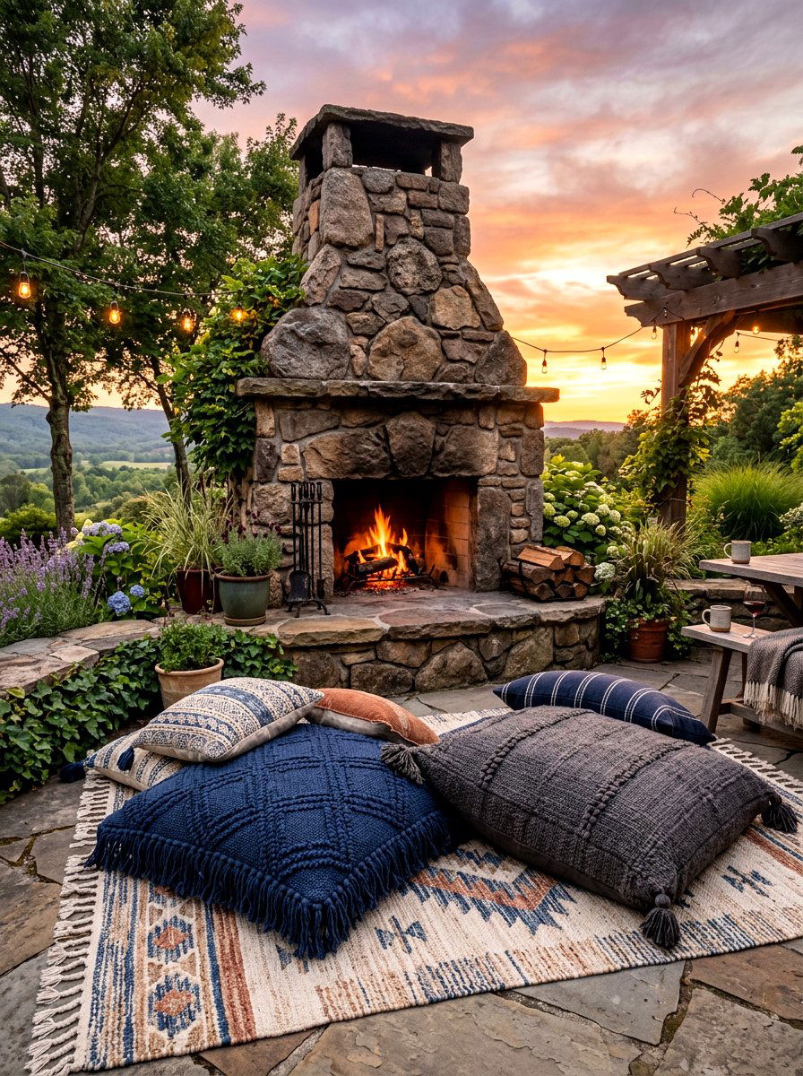 Hearth floor cushions - 30 hearth seating ideas