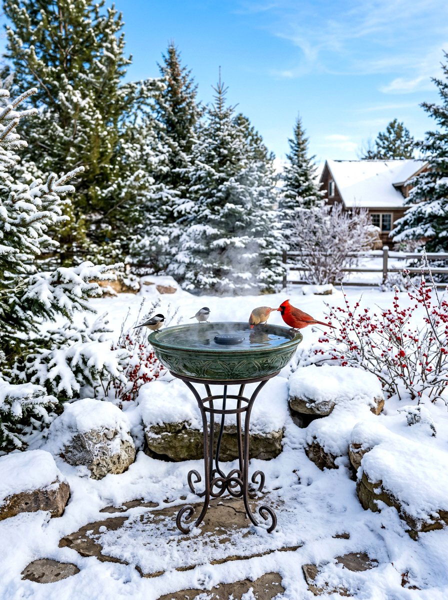 Heated bird bath - 30 bird friendly backyard landscaping ideas