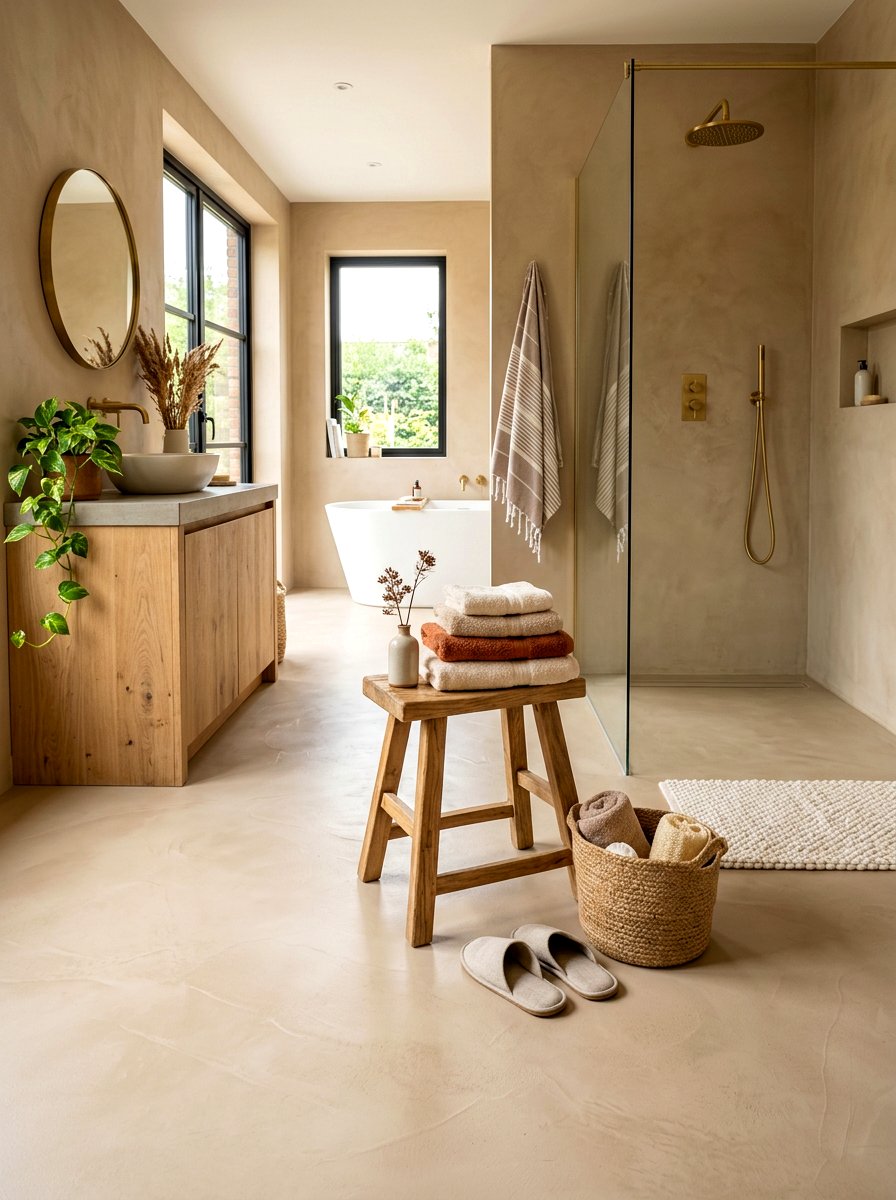 Heated microcement bathroom floor - 30 microcement bathroom ideas