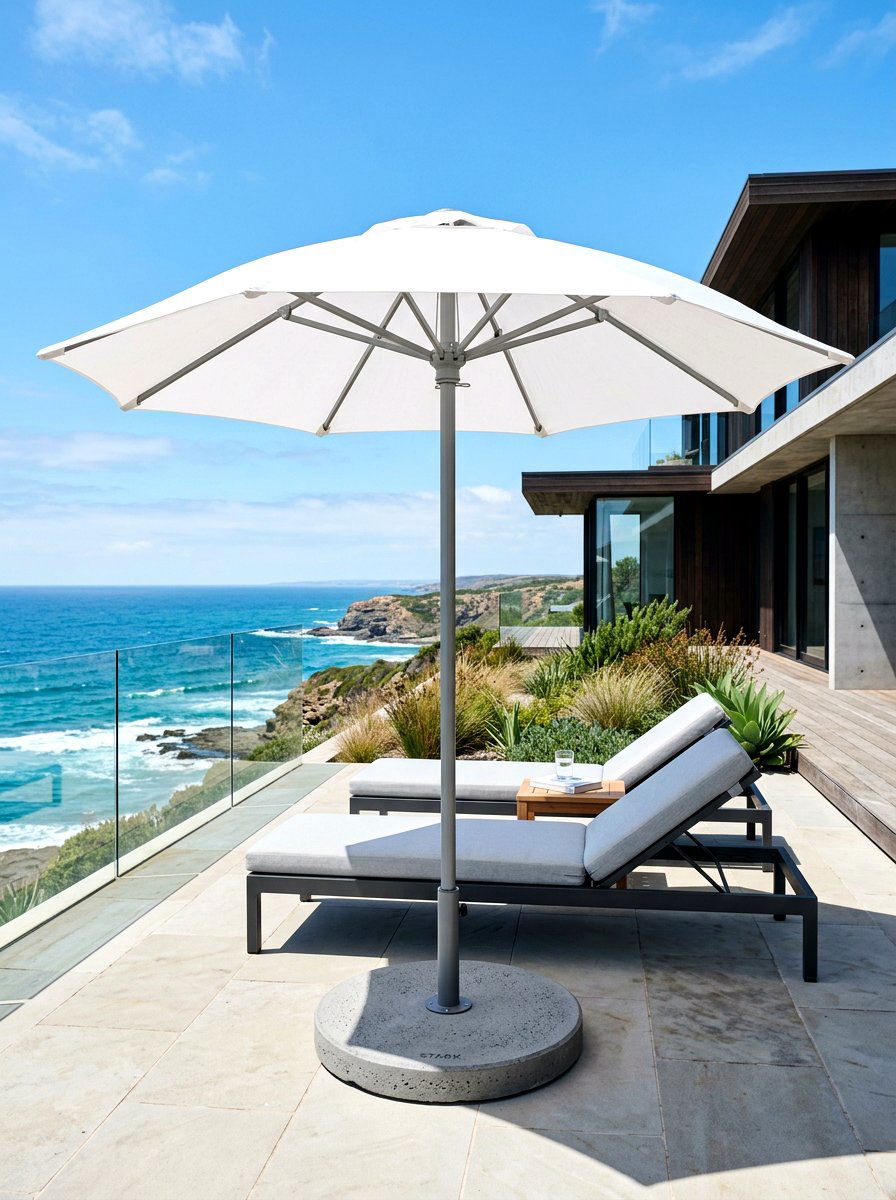 Heavy Concrete Base Umbrella - 30 poolside umbrella lounge ideas