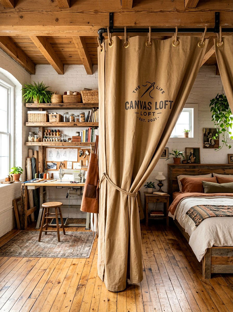 Heavy Duty Canvas Divider - 30 curtain divider apartment ideas