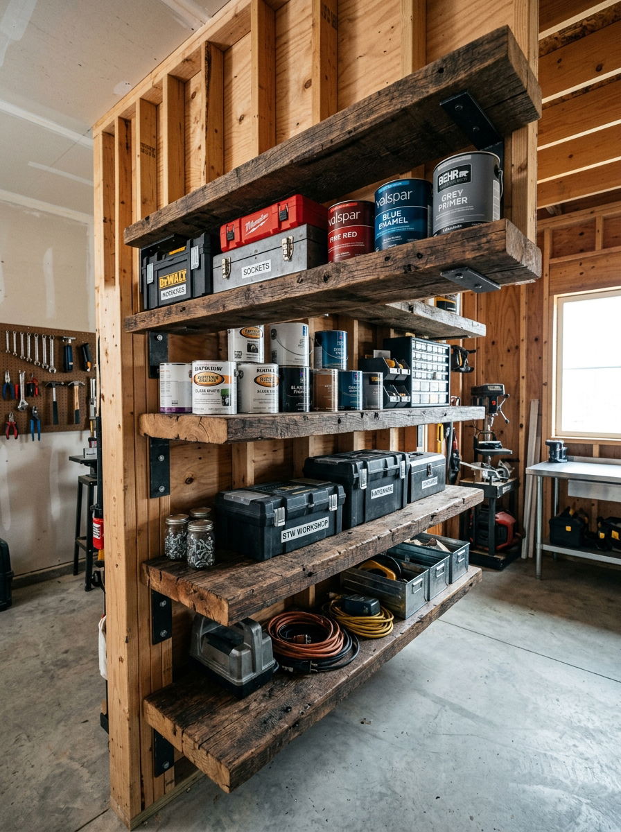 Heavy Duty Floating Shelves - 30 shed organization ideas