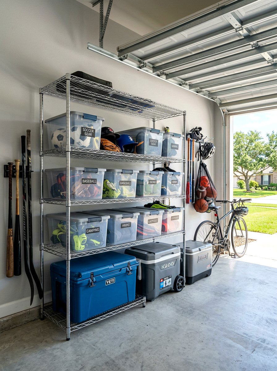 Heavy Duty Wire Shelving Unit - 30 garage sports equipment storage ideas