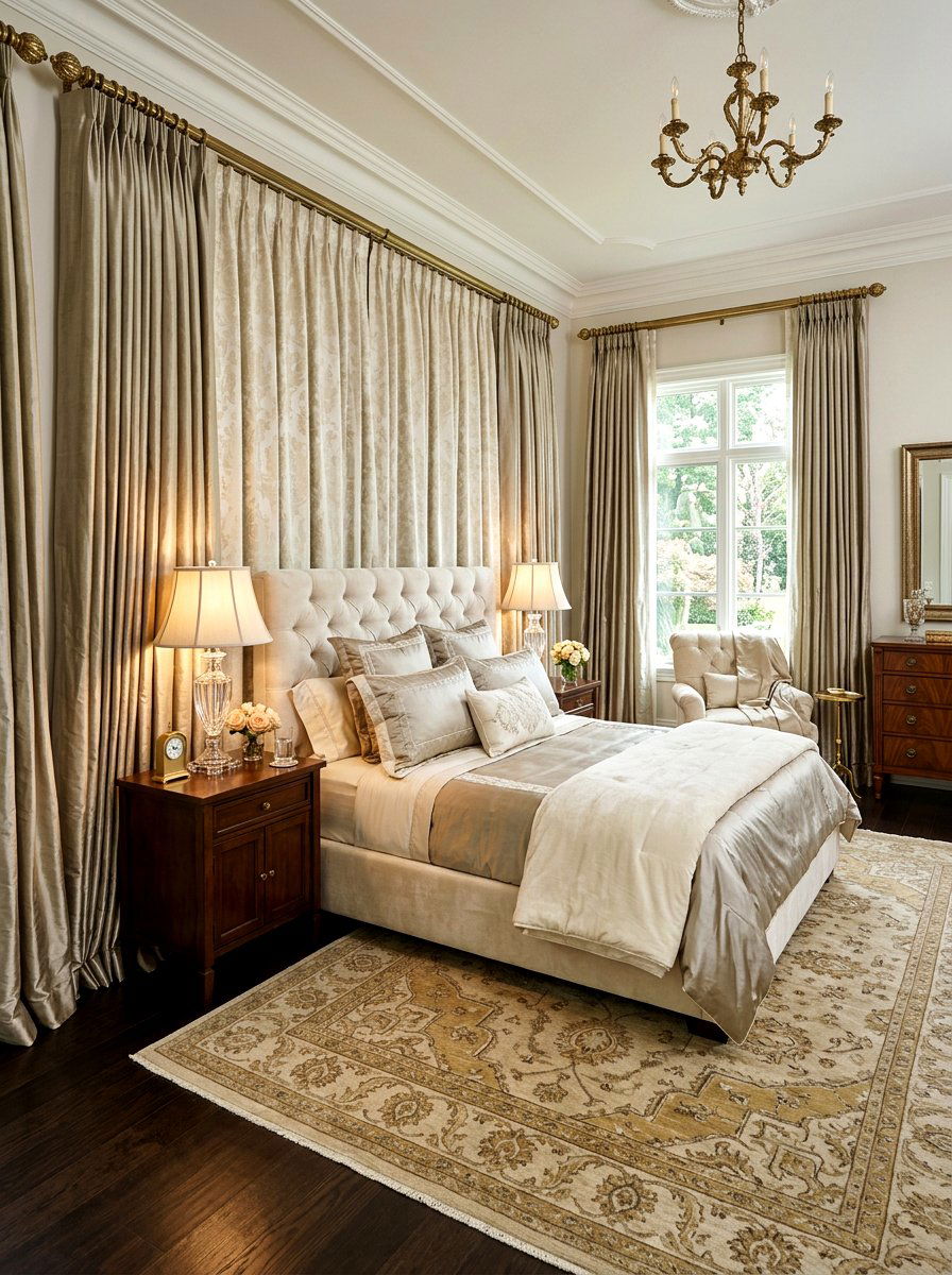 Heavy Silk Drapery Bedroom - 30 old money bedroom ideas