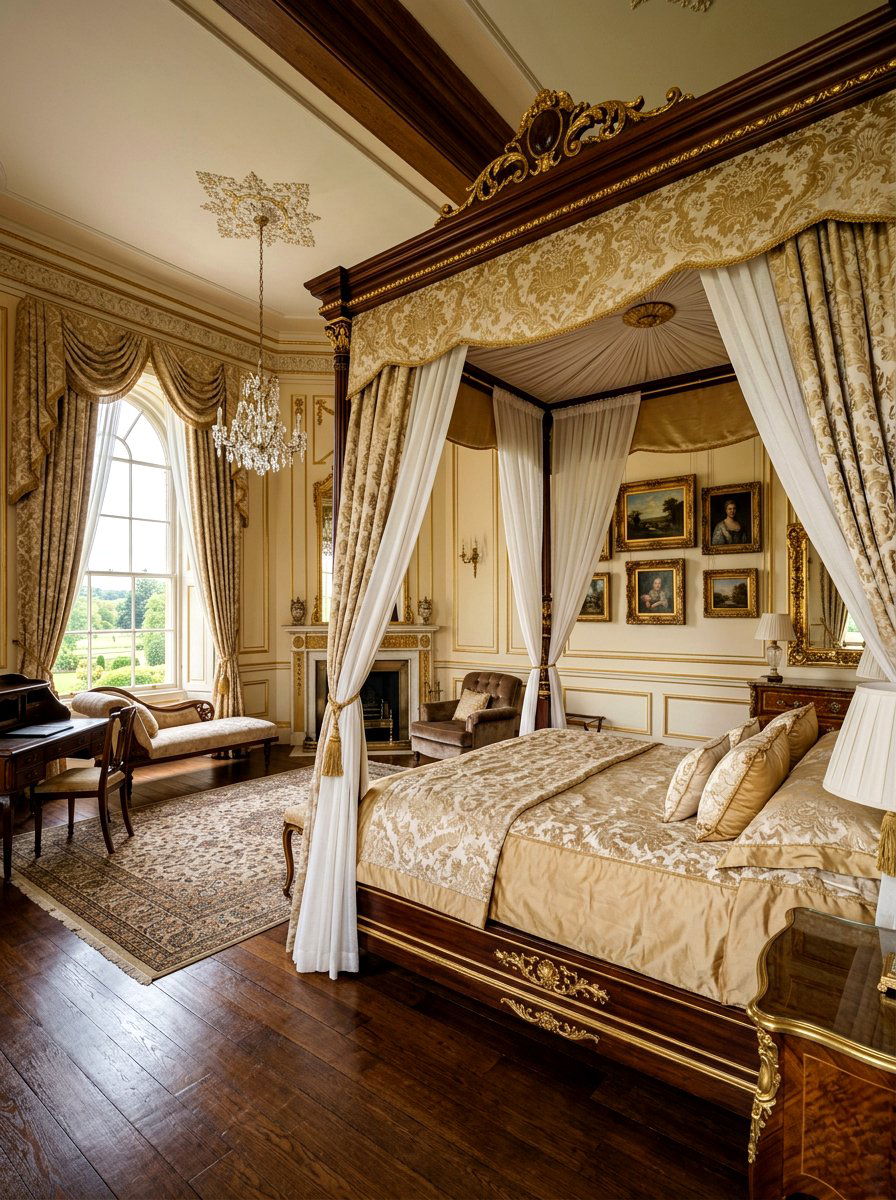 Heavy brocade curtains with lightweight linen - 30 bedroom curtain layering ideas