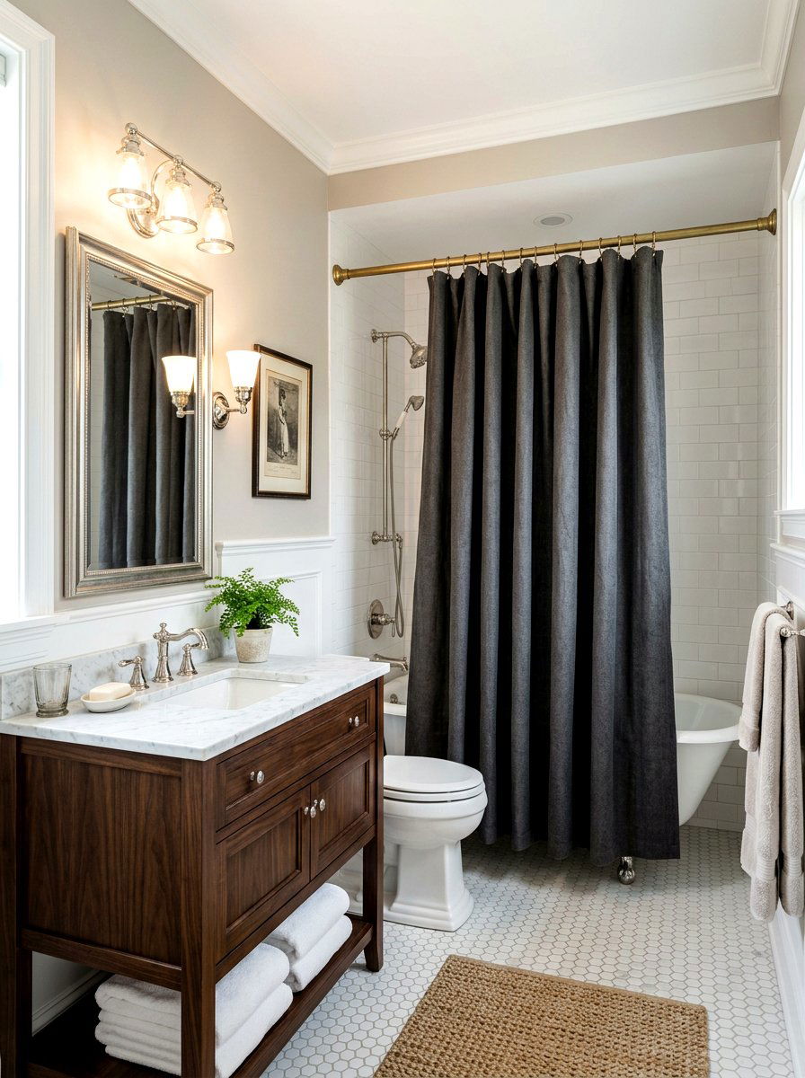 Heavy canvas shower curtain - 30 shower curtain bathroom ideas