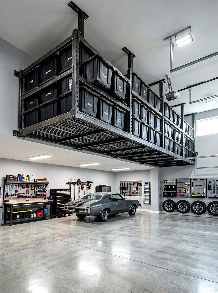 Heavy duty overhead metal rack - 30 garage ceiling storage ideas