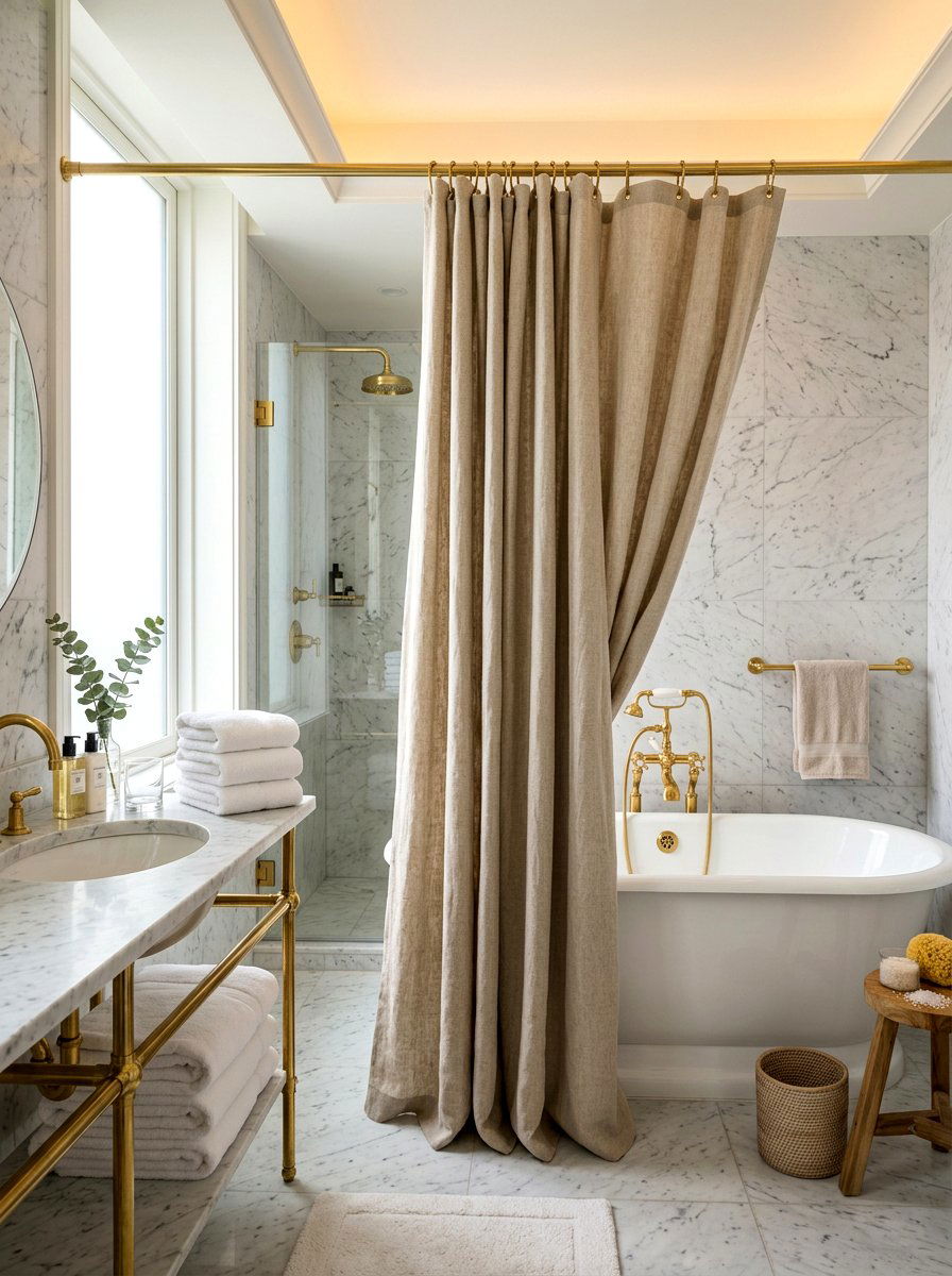 Heavyweight Linen Shower Curtain - 30 linen shower curtain ideas
